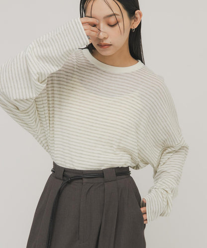 透紗條紋寬鬆針織上衣