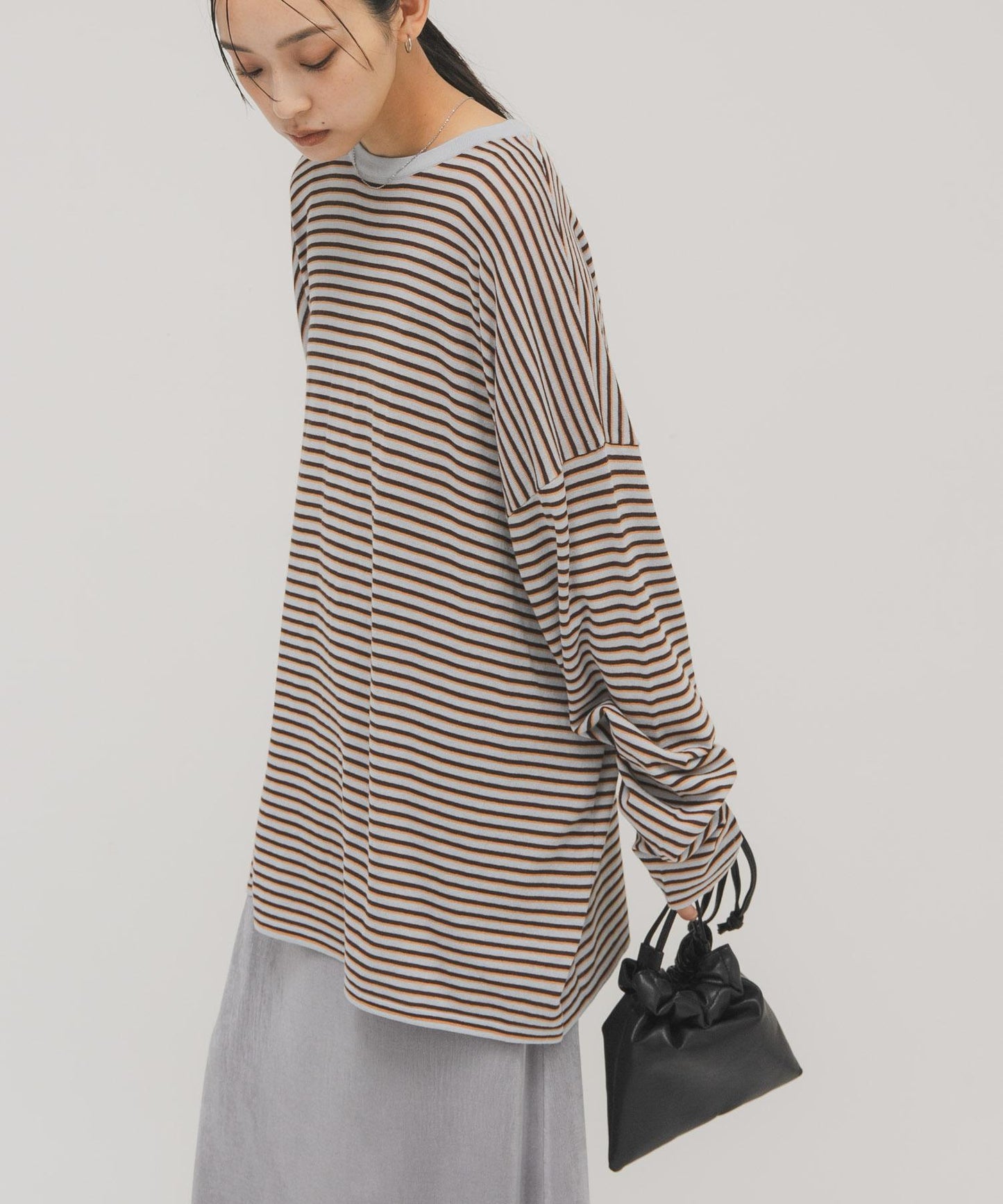 透紗條紋寬鬆針織上衣