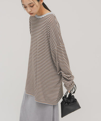 透紗條紋寬鬆針織上衣