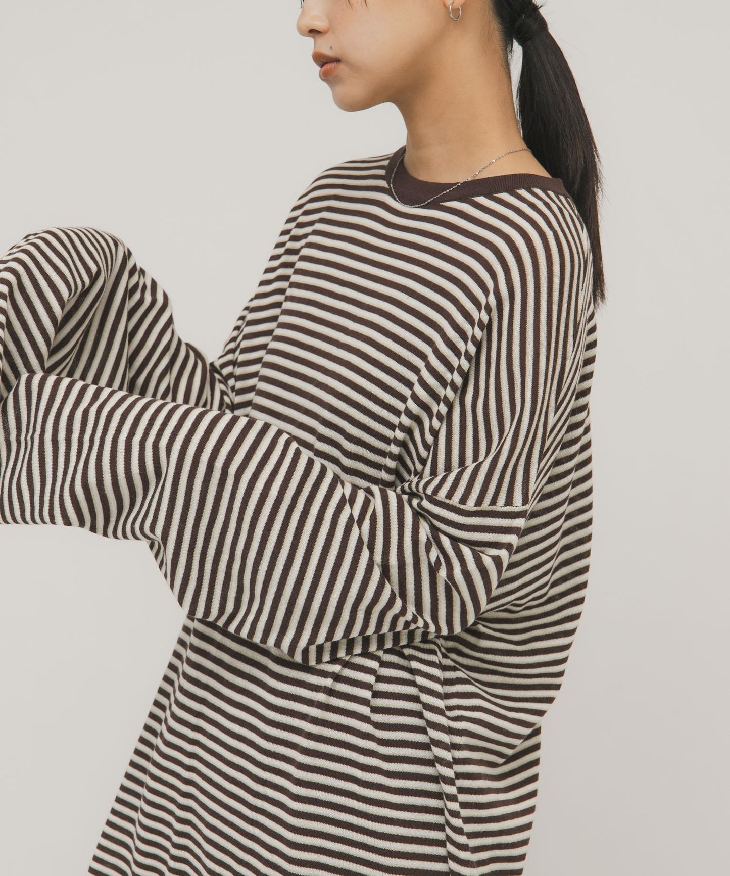 透紗條紋寬鬆針織上衣