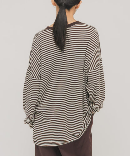 透紗條紋寬鬆針織上衣