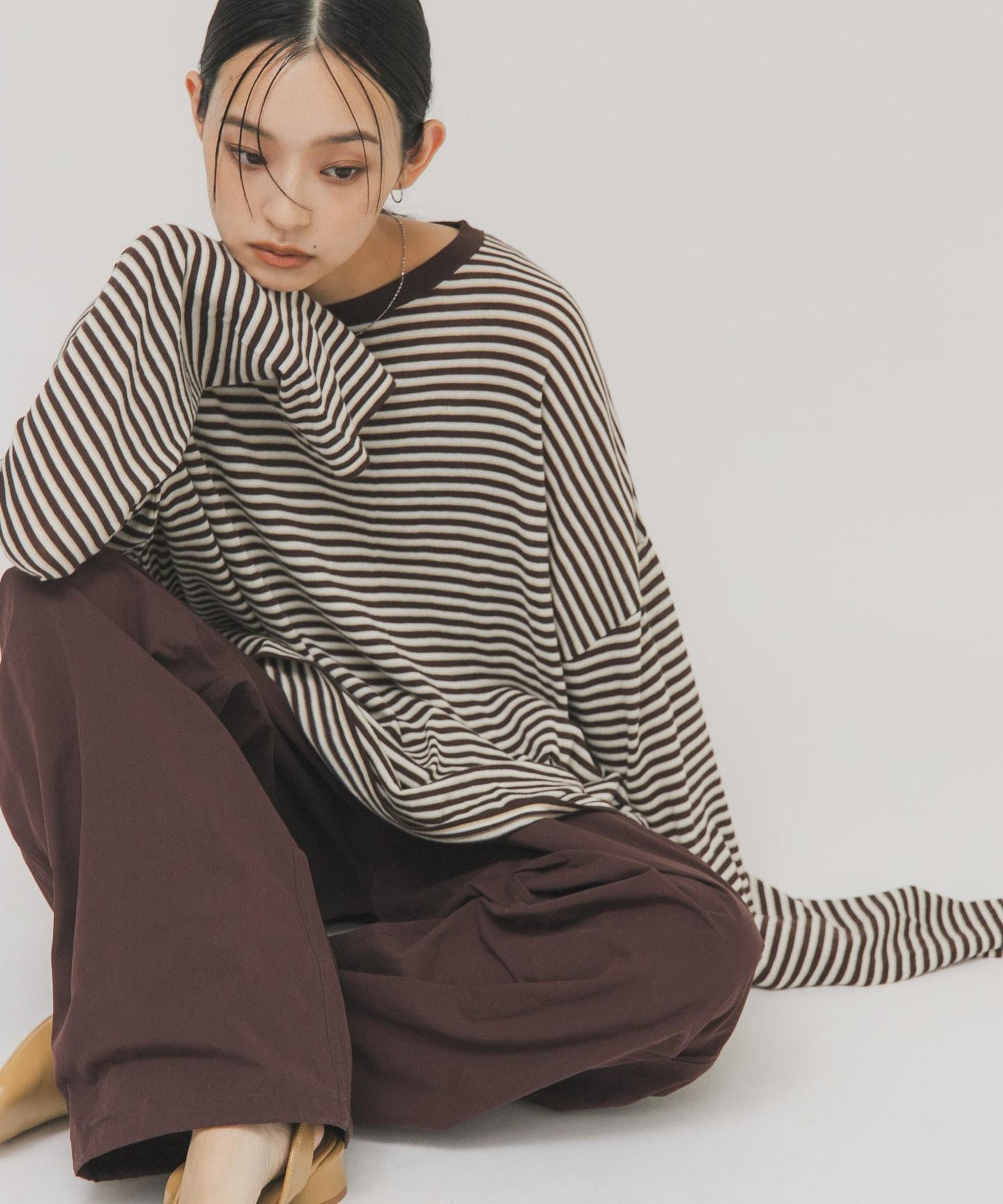 透紗條紋寬鬆針織上衣