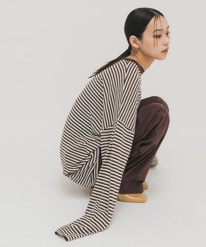 透紗條紋寬鬆針織上衣