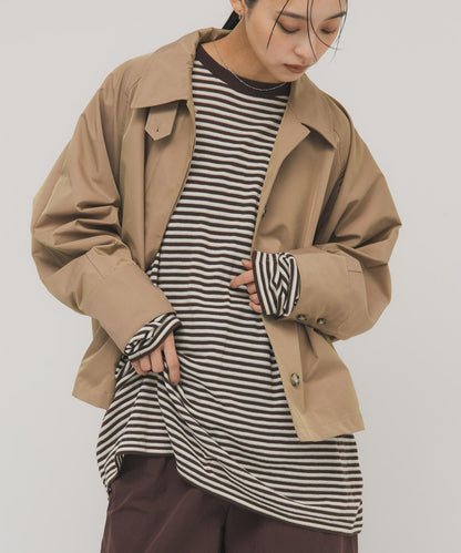 透紗條紋寬鬆針織上衣