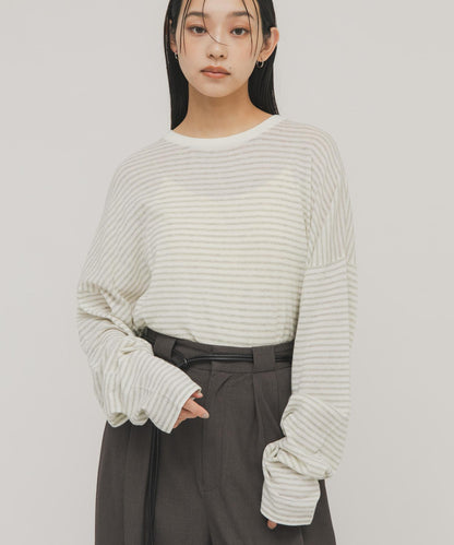 透紗條紋寬鬆針織上衣