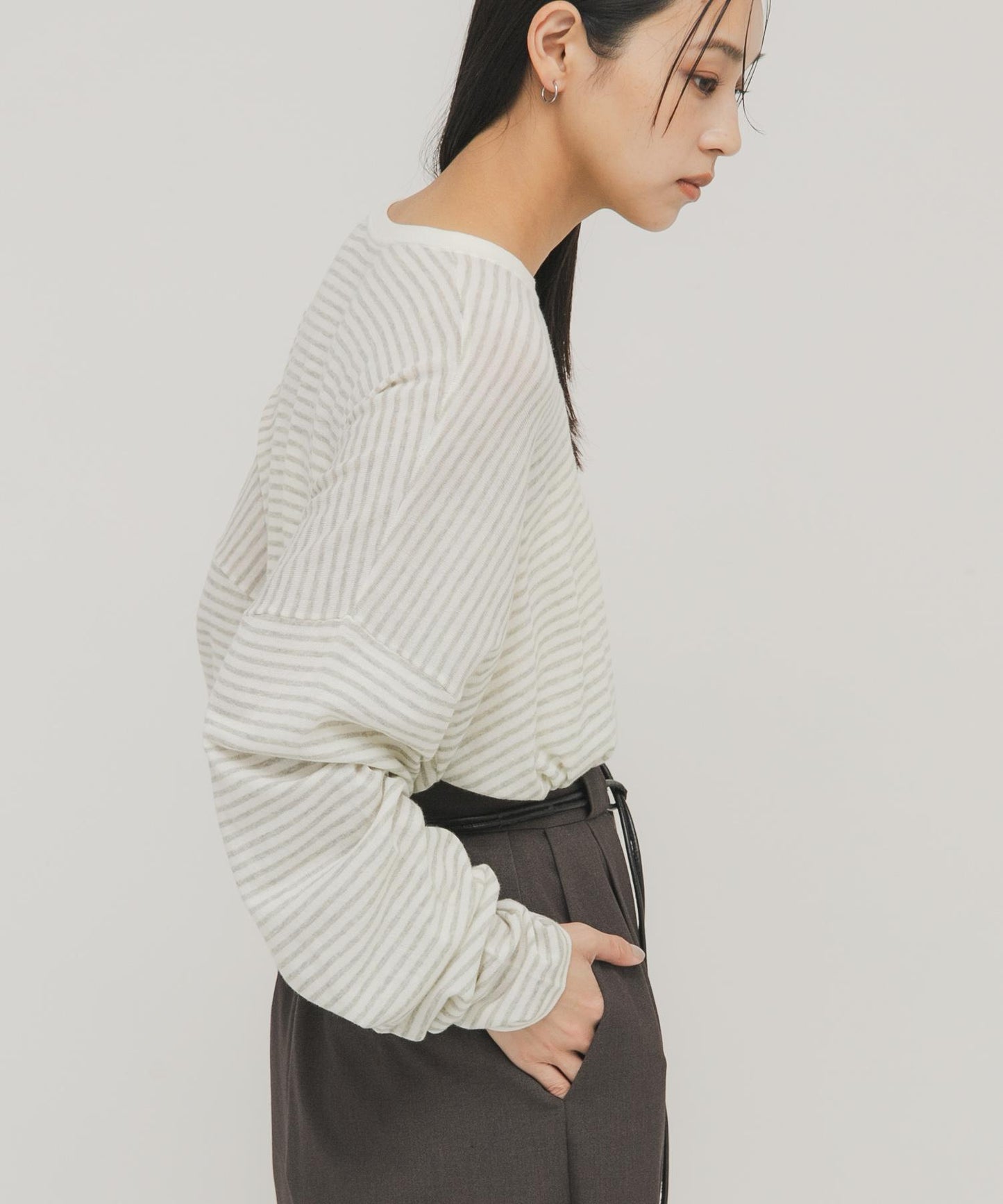 透紗條紋寬鬆針織上衣