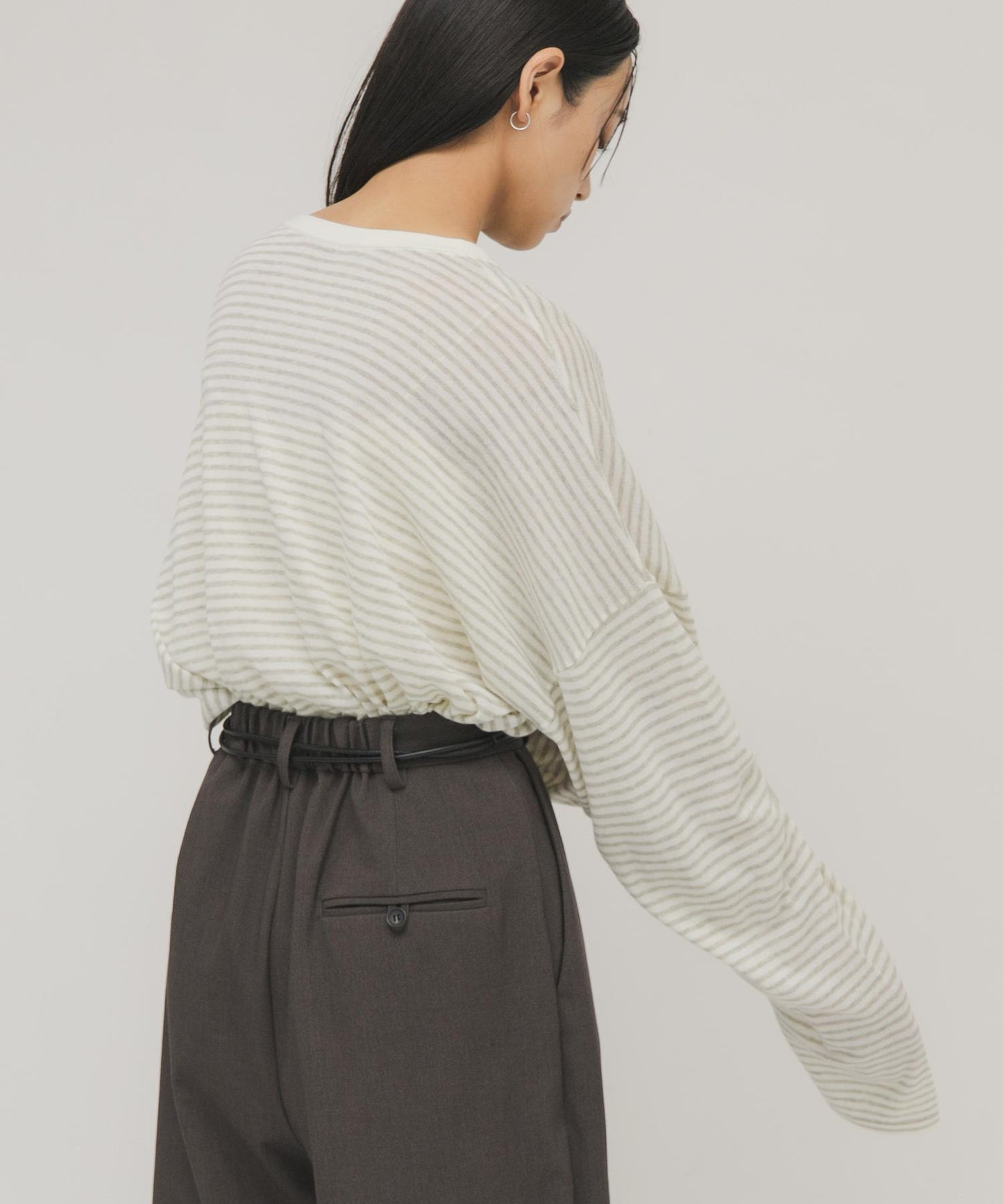 透紗條紋寬鬆針織上衣