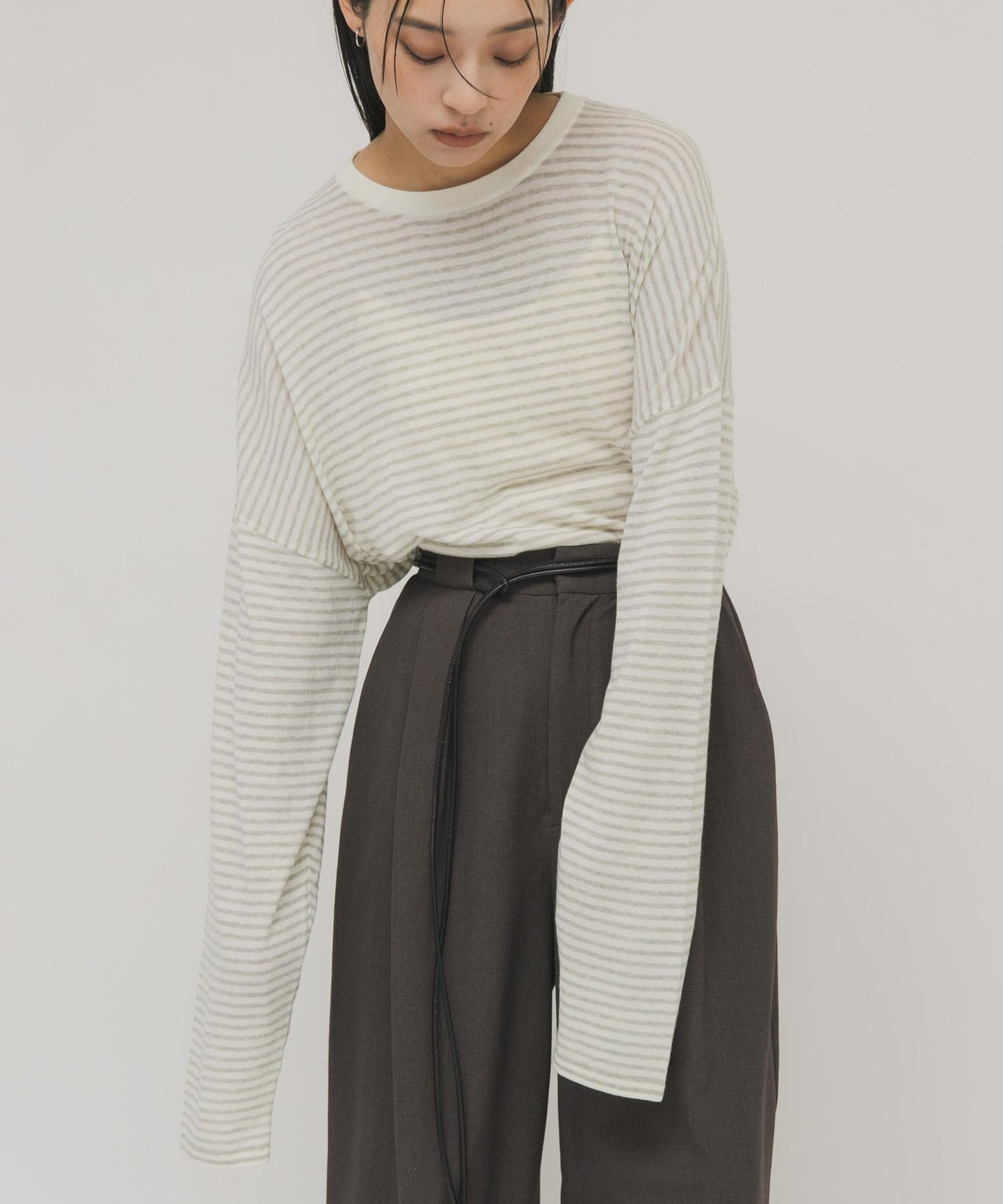 透紗條紋寬鬆針織上衣