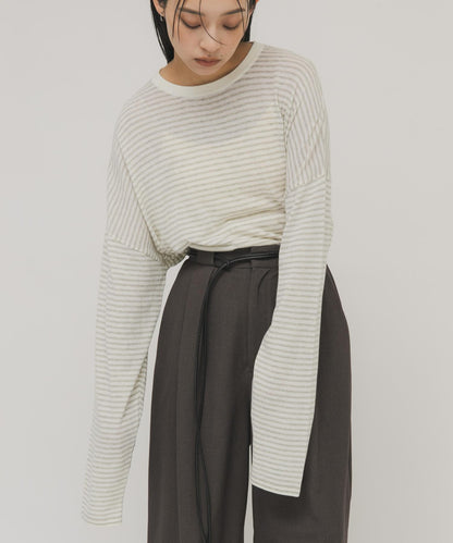 透紗條紋寬鬆針織上衣