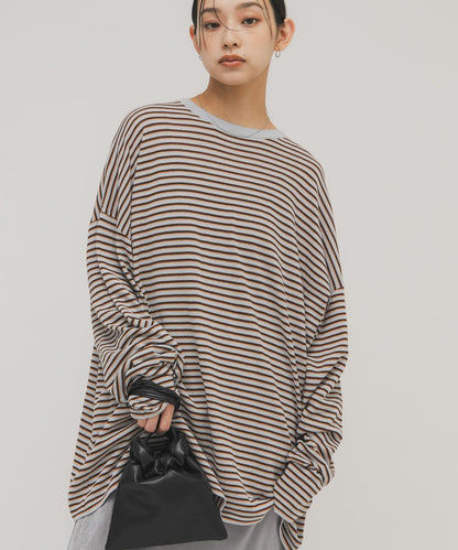 透紗條紋寬鬆針織上衣
