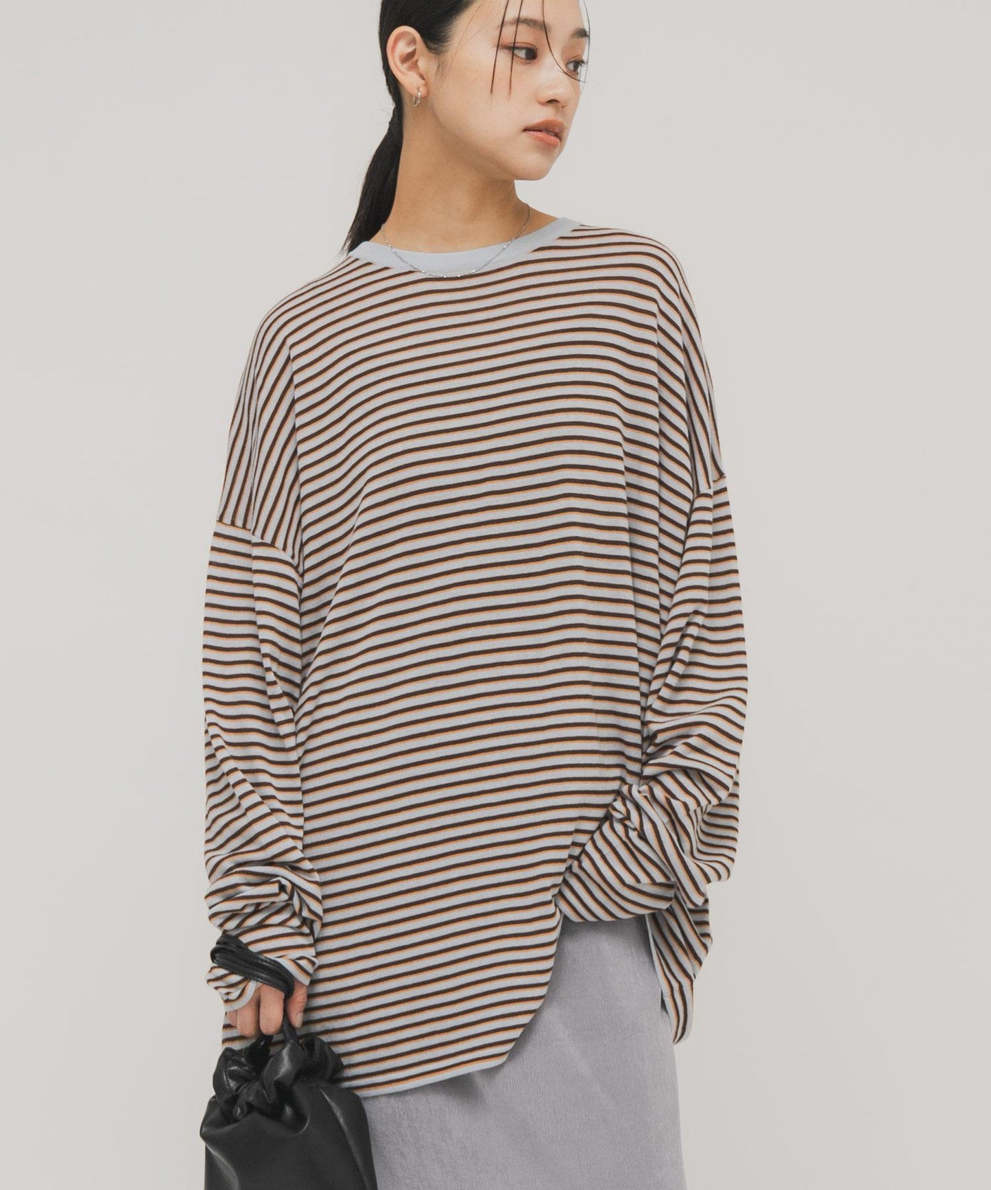 透紗條紋寬鬆針織上衣