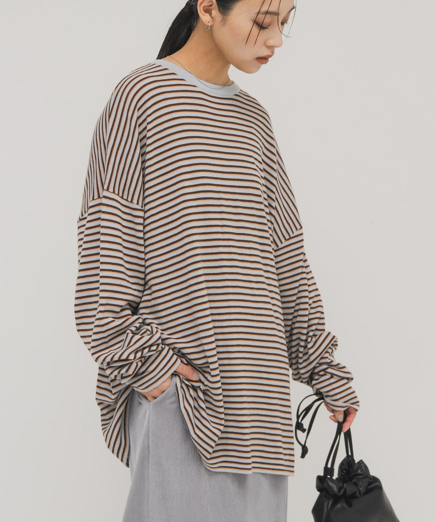 透紗條紋寬鬆針織上衣