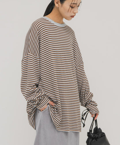 透紗條紋寬鬆針織上衣