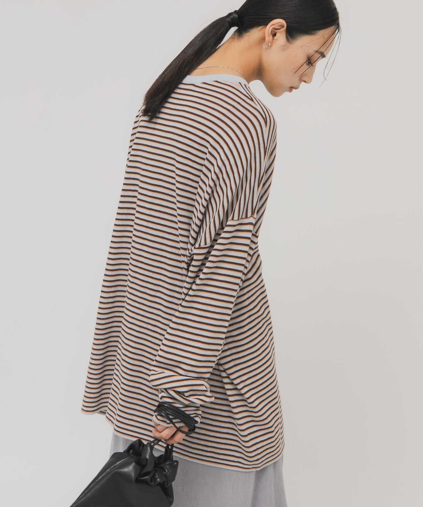 透紗條紋寬鬆針織上衣