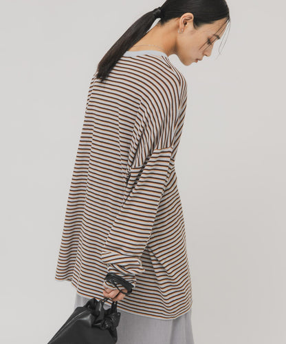透紗條紋寬鬆針織上衣