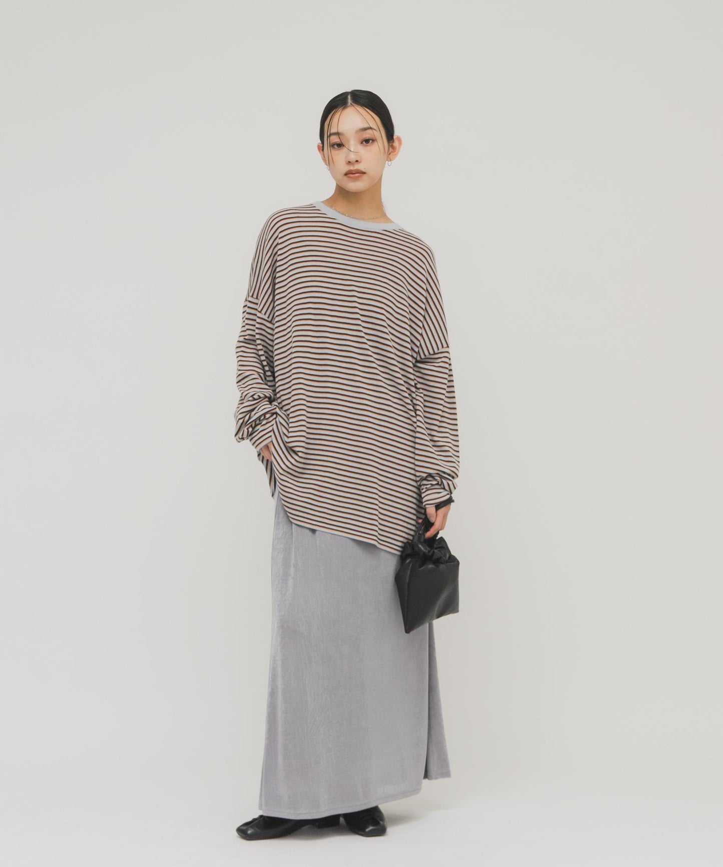 透紗條紋寬鬆針織上衣