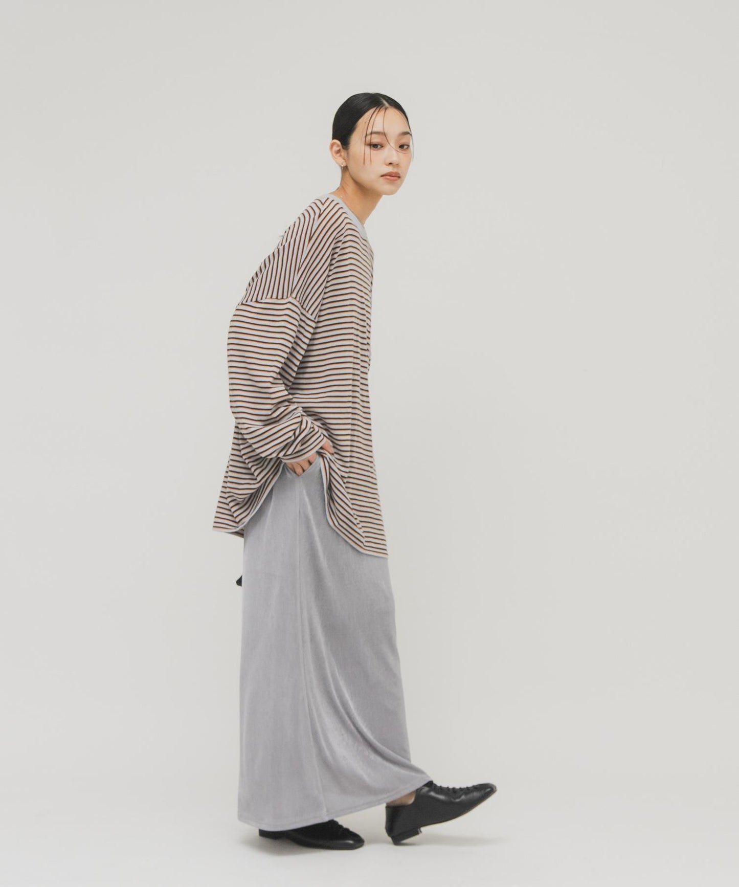 透紗條紋寬鬆針織上衣