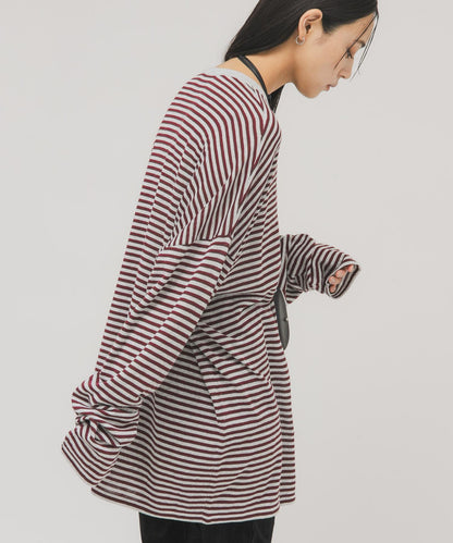 透紗條紋寬鬆針織上衣