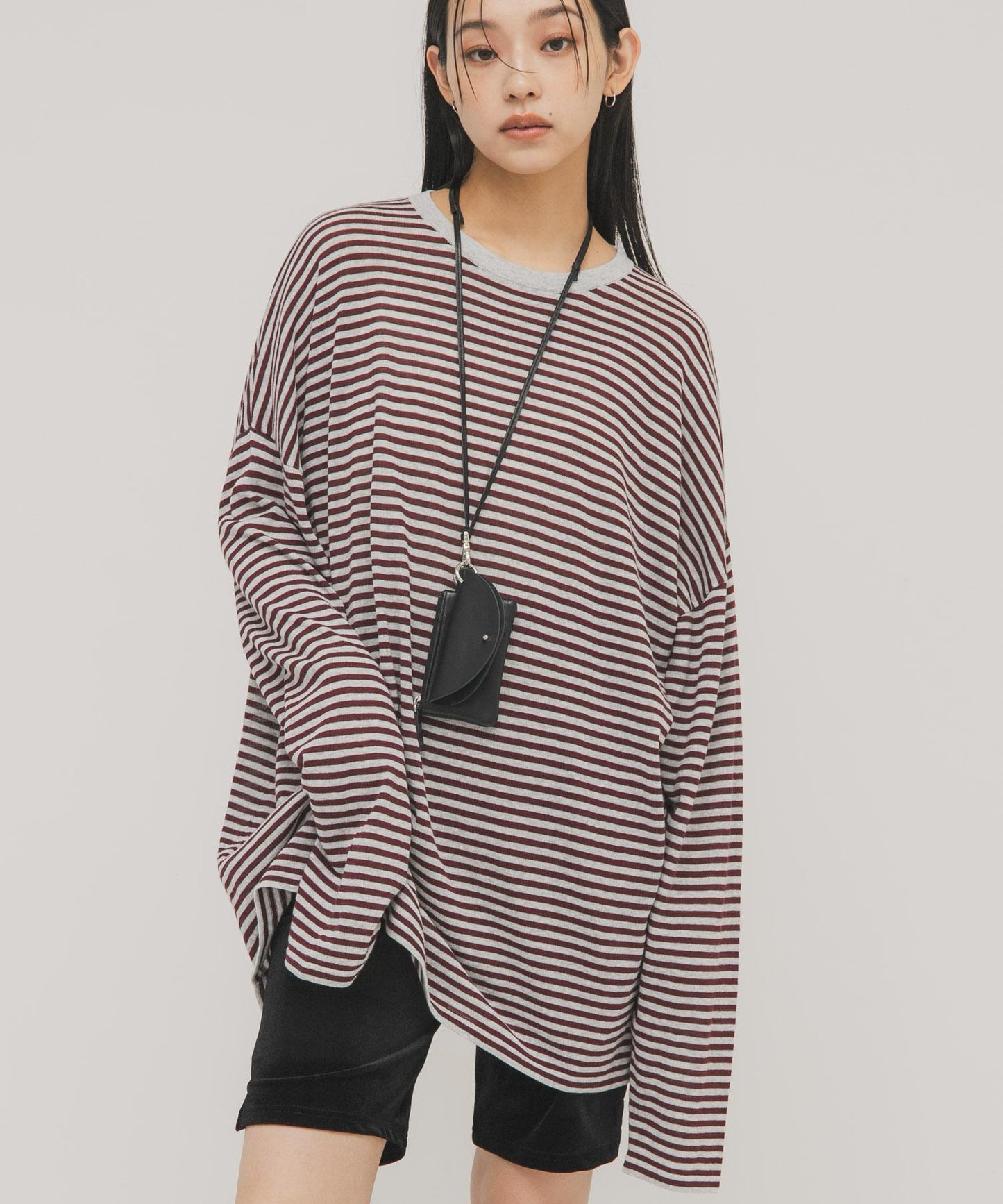 透紗條紋寬鬆針織上衣