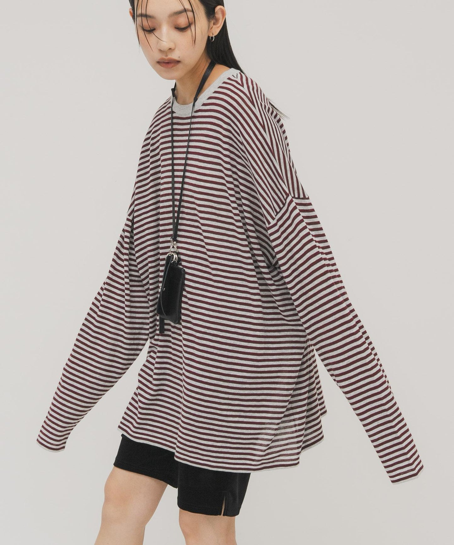 透紗條紋寬鬆針織上衣