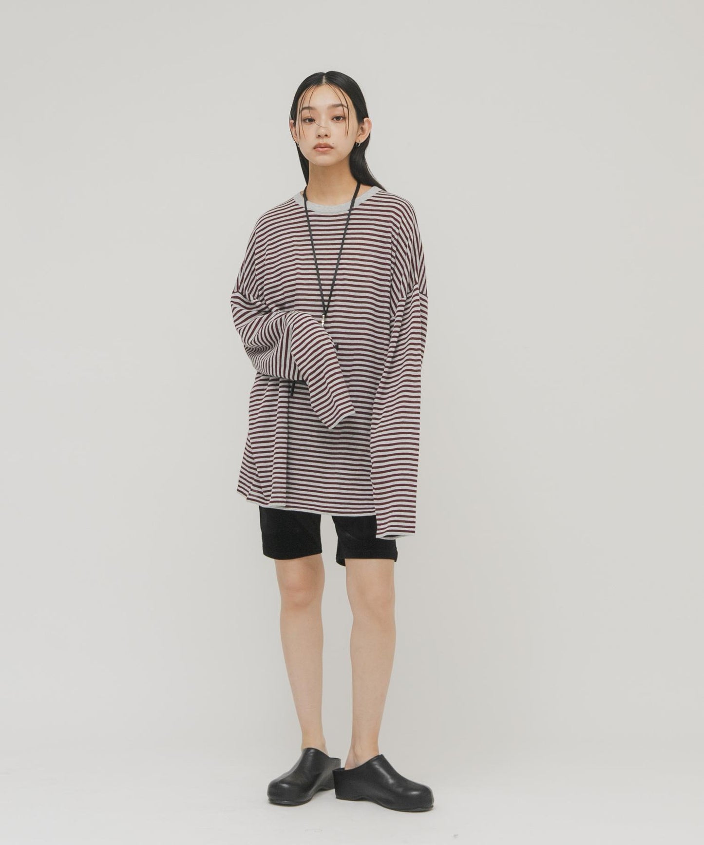 透紗條紋寬鬆針織上衣