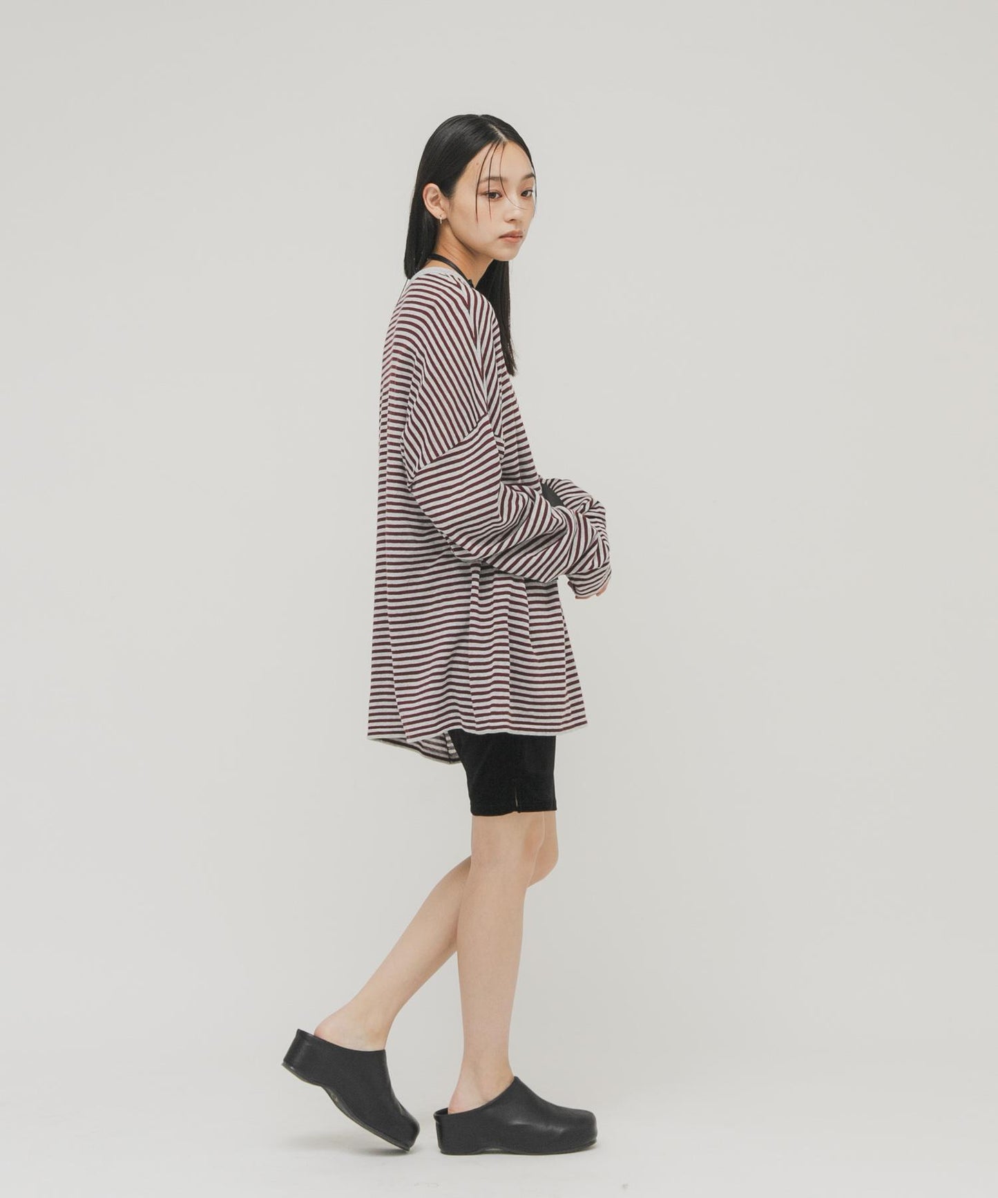 透紗條紋寬鬆針織上衣