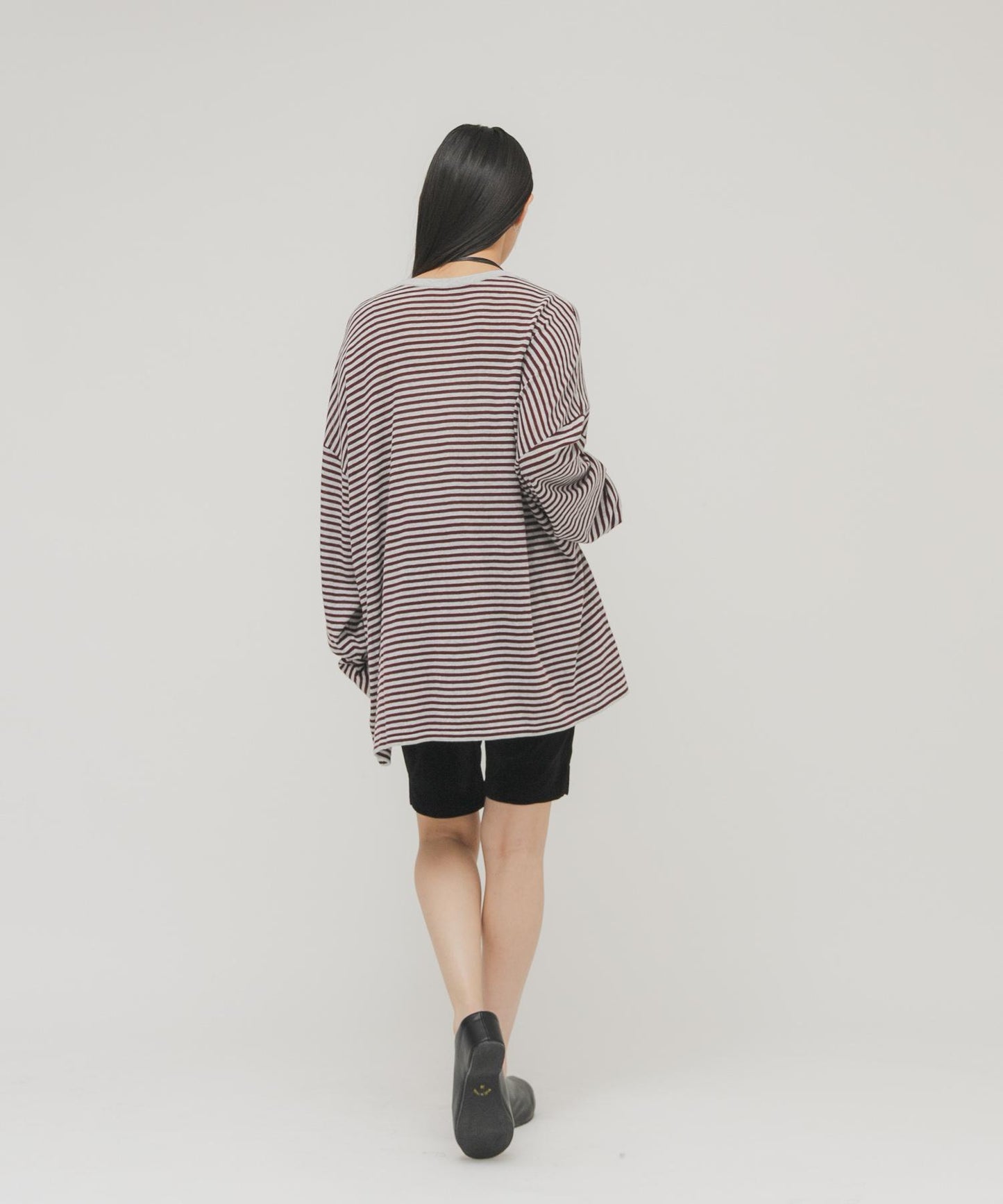 透紗條紋寬鬆針織上衣