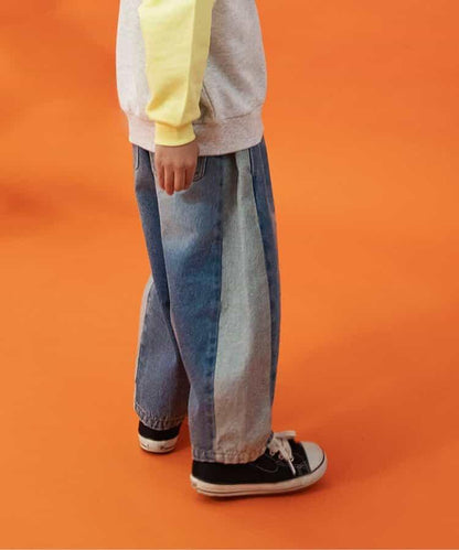 側邊條紋 闊腿 牛仔 全長款 牛仔褲