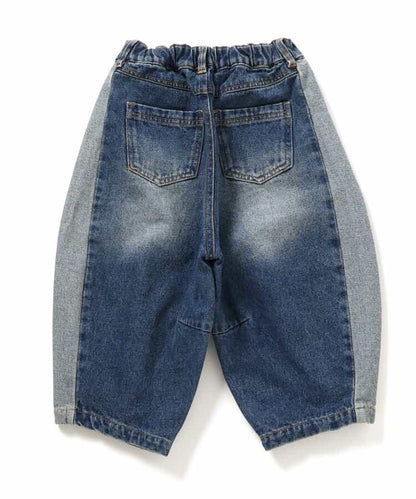 側邊條紋 闊腿 牛仔 全長款 牛仔褲