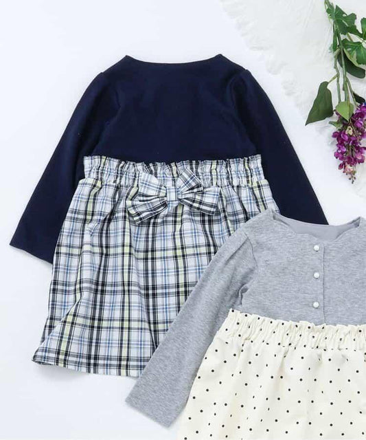 前扣拼接設計連衣裙