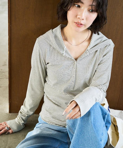 條紋連帽長袖T恤