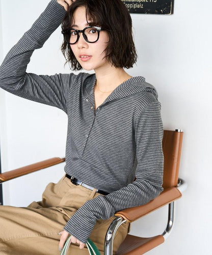 條紋連帽長袖T恤