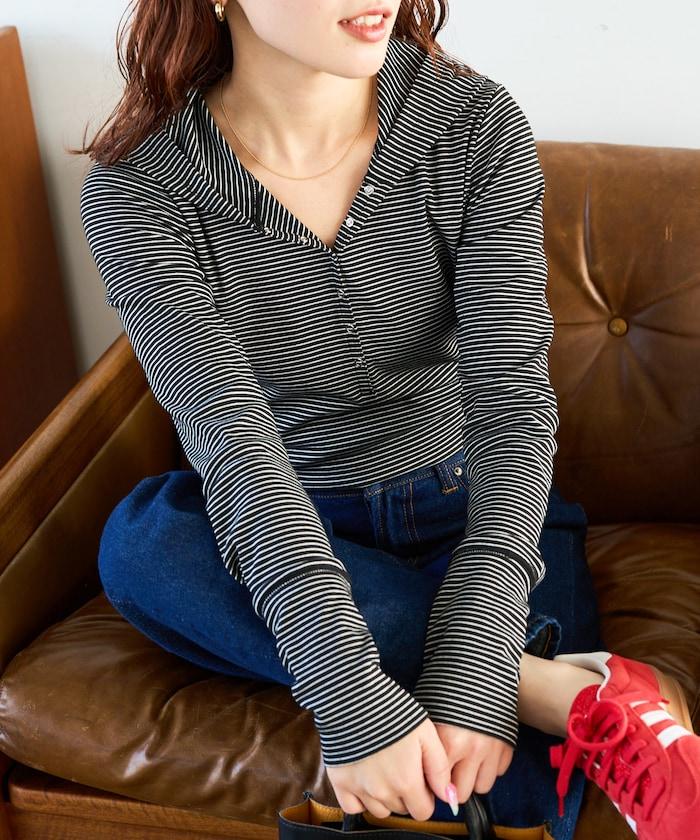 條紋連帽長袖T恤