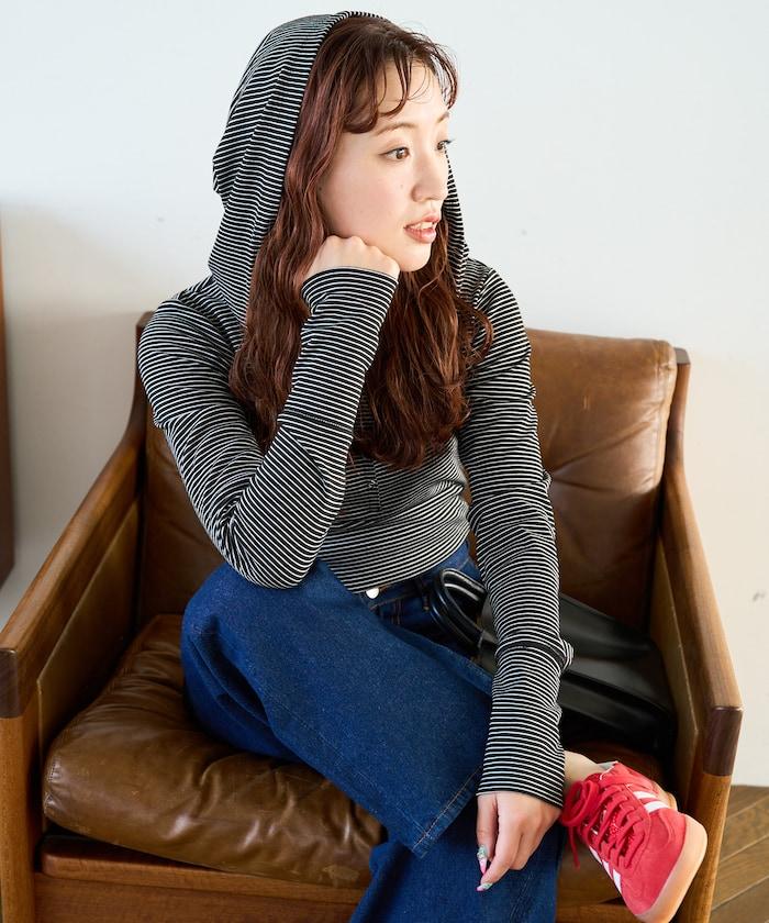 條紋連帽長袖T恤