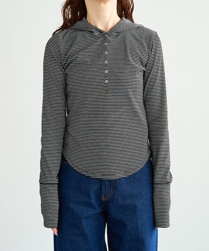 條紋連帽長袖T恤