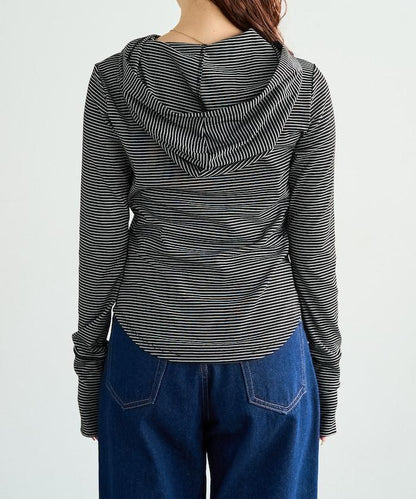 條紋連帽長袖T恤