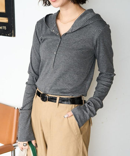 條紋連帽長袖T恤