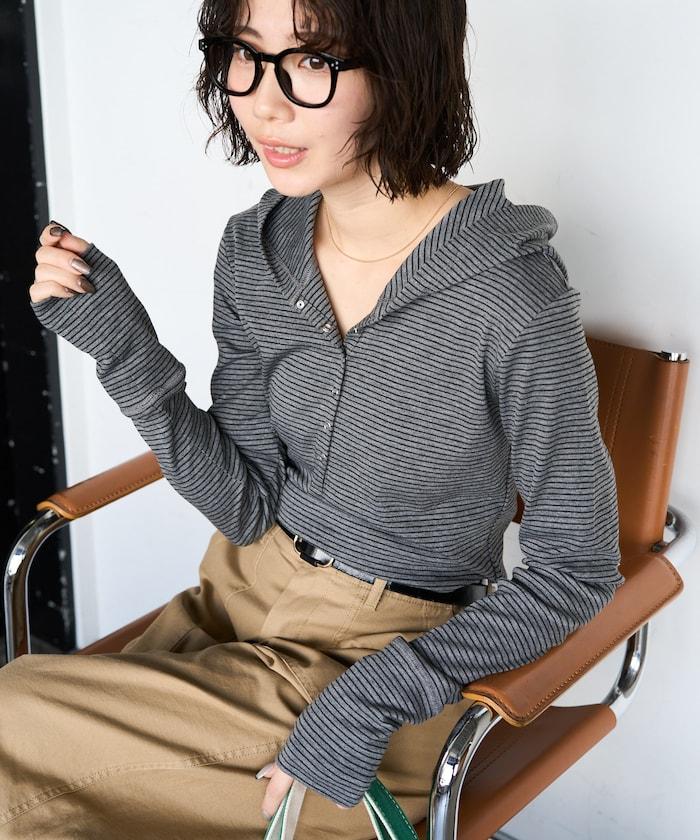 條紋連帽長袖T恤