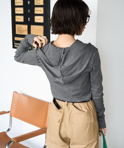 條紋連帽長袖T恤