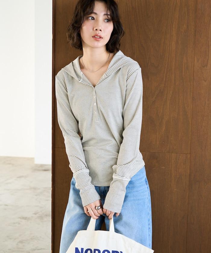 條紋連帽長袖T恤