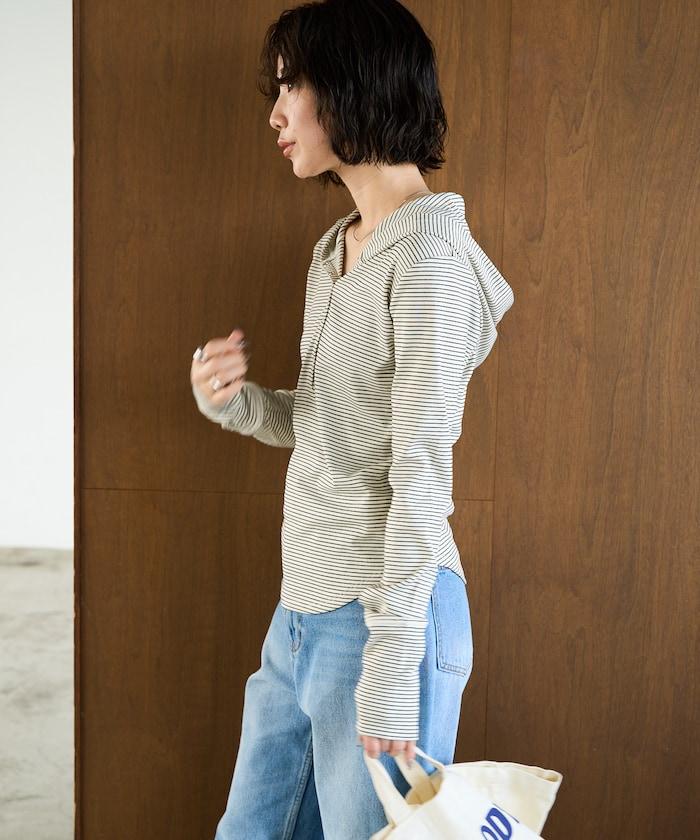 條紋連帽長袖T恤