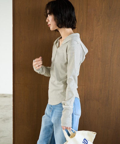 條紋連帽長袖T恤