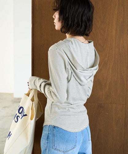 條紋連帽長袖T恤