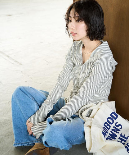 條紋連帽長袖T恤