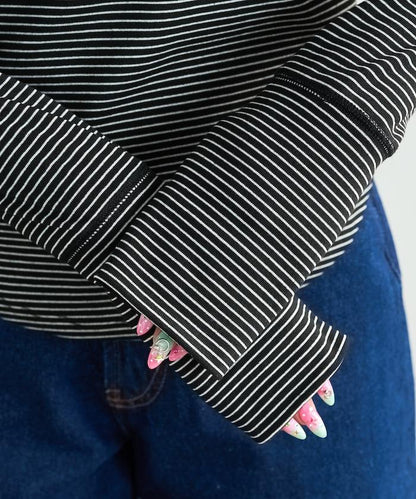 條紋連帽長袖T恤