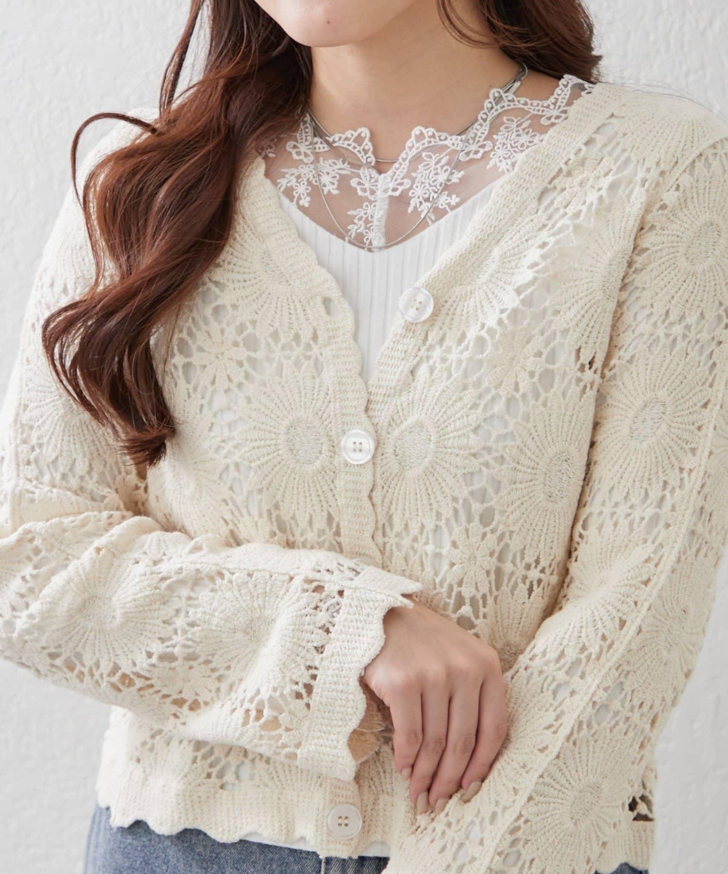 基礎款 羅紋 V字蕾絲 長袖套頭上衣