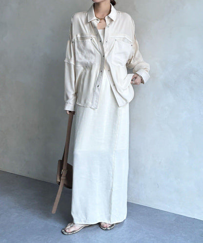 異材質拼接 織帶裝飾 襯衫