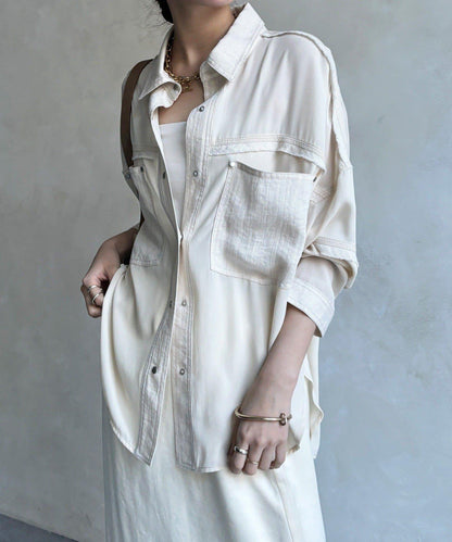 異材質拼接 織帶裝飾 襯衫