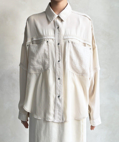 異材質拼接 織帶裝飾 襯衫