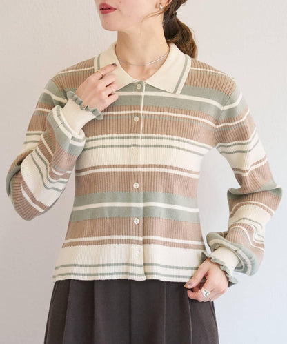 B 多色條紋 針織襯衫